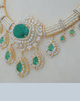 Diamond Necklace Set with Emeralds and Layered Pearls With Earring