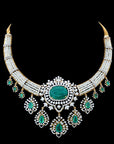 Diamond Necklace Set with Emeralds and Layered Pearls With Earring