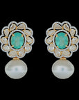 Designer Diamond Earrings with Natural Emeralds, Sapphires and Pearl Drops