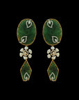 Natural Carved Emerald, Sapphire, Pearls and Diamond Earrings