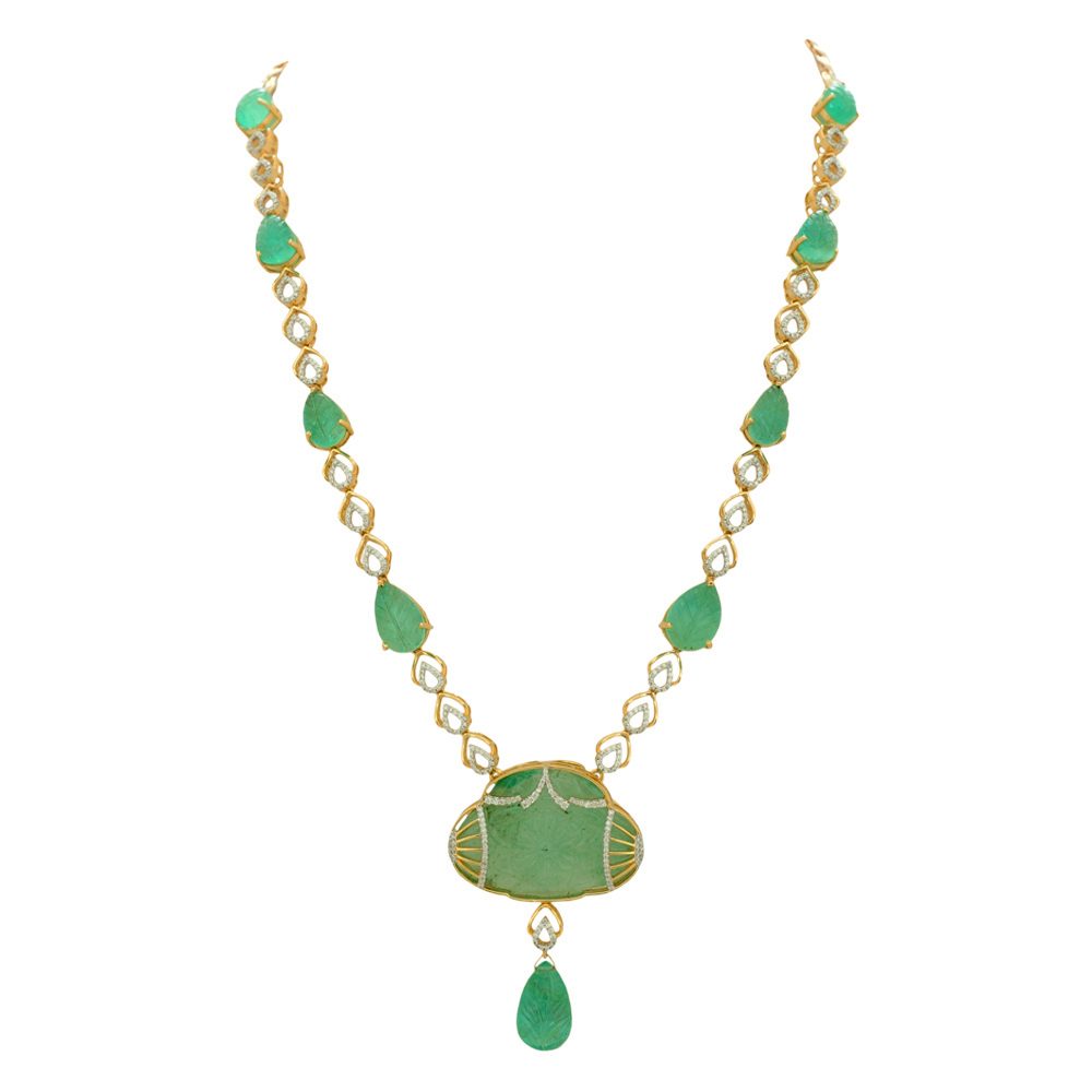 Natural Carved Emerald and Diamond Necklace – Maaya Fine Jewels