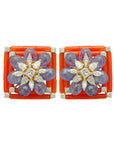 Coral Tanzanite and Diamond Earrings