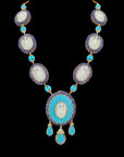Natural Carved Turquoise, Tanzanite, Opal and Diamond Necklace