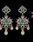 Diamond Earrings with Natural Emerald/Ruby and Pearl Drops