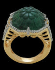 Diamond Ring with Natural Carved Emerald