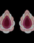 Pearl shaped Diamond Studs with Natural Rubies and Sapphires