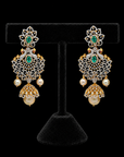 3-in-1 Diamond Earrings with Natural Rubies/Emeralds and Pearl Drops