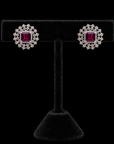 Diamond Stud Earrings with Natural Rubies