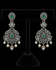 Diamond Earrings with Natural Chnagable Rubes & Emeralds with Pearl Drops