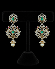Diamond Earrings with Natural Changeble Rubies & Emeralds and Pearl Drops.