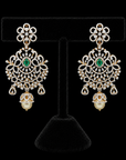 2 In 1 Diamond Earrings With Changeable Natural Emeralds/Rubies And Pearl Drops
