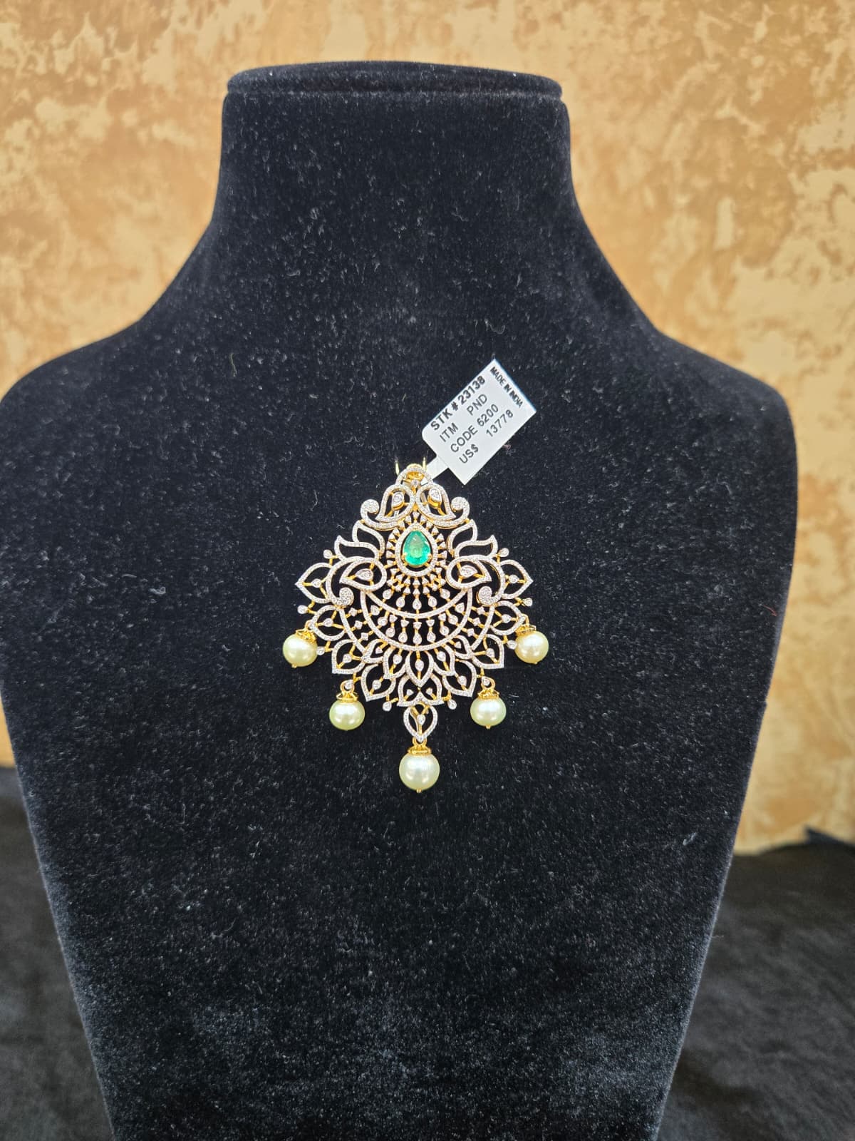 Diamond Pendant with Natural Emeralds/Rubies and Pearls