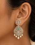 2 In 1 Diamond Earrings with changeable Natural Emeralds /Rubies and Pearl Drops