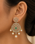 2-in-1 Natural Emerald/Ruby and Diamond Earrings with Pearl Drops
