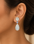 Natural Carved Aquamarine, Blue Sapphire and Diamond Earrings