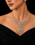 3-in-1 Diamond Necklace with changeable Natural Emeralds/Rubies and Pearl Drops