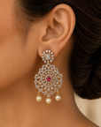 2-in-1 Diamond Earrings with changeable Natural Emeralds/Rubies and Pearl Drops