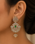 2-in-1 Diamond Earrings with with changebale Natural Emeralds/Rubies and Pearl Drops