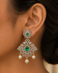 2-in-1 Diamond Earrings with changebale Natural Emeralds/Rubies and Pearl Drops