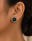 Floral Shaped Diamond Studs with Natural Emeralds.