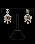 Diamond Earrings with changeable Natural Emeralds/Rubies and Pearl Drops