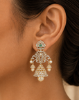 2 In 1 Diamond Earrings with changeable Natural Emeralds/Rubies and Pearl Drops
