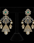 2 In 1 Diamond Earrings with changeable Natural Emeralds/Rubies and Pearl Drops