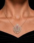 Diamond Pendant With Changeable Natural Emeralds/Rubies And Pearl drops