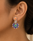 Diamond Earrings With Natural Emeralds, Tanzanite Beads And Corals