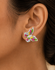 Butterfly shaped Diamond Earrings With Natural Rubies /Yellow Sapphires, Amethyst,Tanzanite And Tsavorite