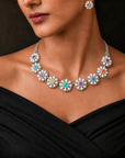 Diamond Necklace Set with Natural Emeralds/Rubies/Purple Sapphires/Yellow Sapphires/Pink Sapphires/Blue Topaz/ Opal Cab/Coral Cab/Turquise Cab/Tanzanite Beads With earring