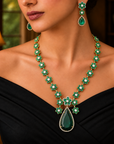 Diamond Necklace With Onyx With Earring Set