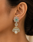 Long diamond Jhumkhas with Natural Chnagable Rubes & Emeralds with Pearl Drops