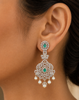 Diamond Earrings with Natural Chnagable Rubes & Emeralds with Pearl Drops