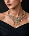 Diamond Necklace with Natural Changeble Rubies & Emeralds and Pearl Drops.