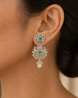 Diamond Earrings with Natural Changeble Rubies & Emeralds and Pearl Drops.