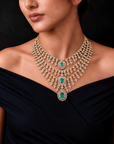 3 Layered Diamond Necklace with Natural Changeable Rubies & Emeralds