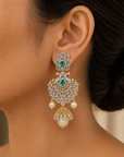 3-in-1 Diamond Earrings with Natural Rubies/Emeralds and Pearl Drops