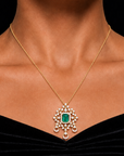Diamond Pendant with Natural Rubies/Emeralds and Pearl Drops