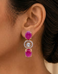 Diamond Necklace with Natural Ruby Oval Elements With Earring Set