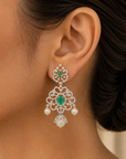 Floral Diamond Chandelier Earrings with changeble Emerald/Ruby and Pearl Drops