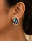 Diamond Love Bird Earrings with Pink Gemstones