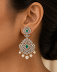 Diamond Guttapusalu Inspired Earrings with Natural Emerald, Ruby and Pearl