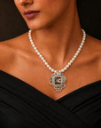 Pearl Necklace with Diamond Pendant and Interchangeable Emerald, Ruby, Sapphire and Tanzanite