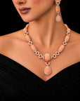 Coral Ruby/Sapphire and Diamond Necklace With Detachable Pendant