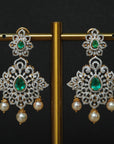 2-in-1 Diamond Earrings with changebale Natural Emeralds/Rubies and Pearl Drops
