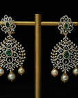 Diamond Earrings with changeable Natural Emeralds/Rubies and Pearl drops.