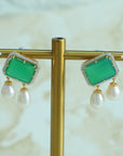 Diamond Earrings with Natural Emeralds and Pearl Drops
