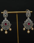Diamond Earrings with changeable Natural Emeralds/Rubies and Pearl Drops