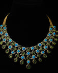 Bridal Diamond Necklace with Natural Peridots and Turquoise With Earring Set